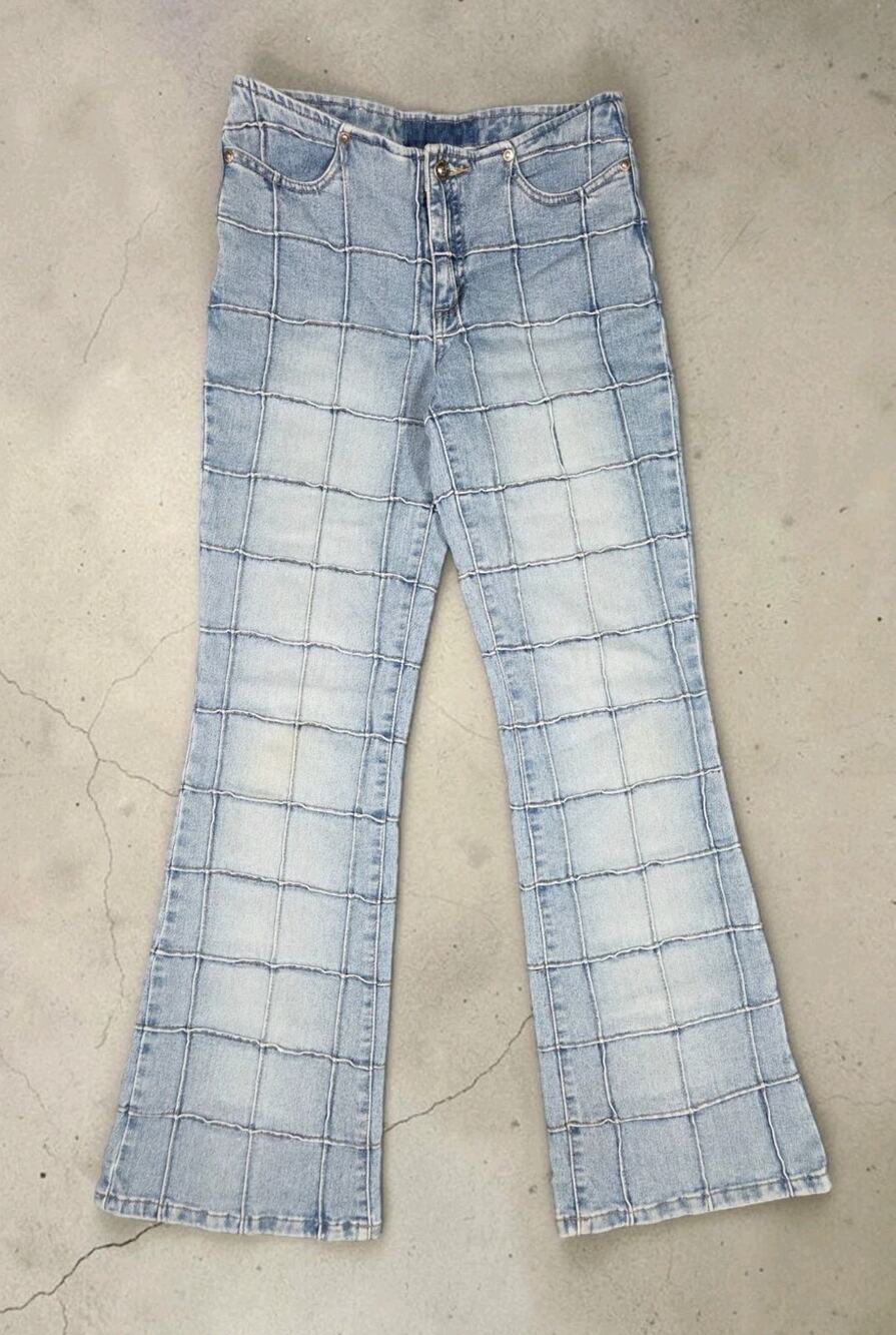 Y2K Younique Jeans 28x30 Actual Patchwork Flared Blue Streetwear Hippy Bareback